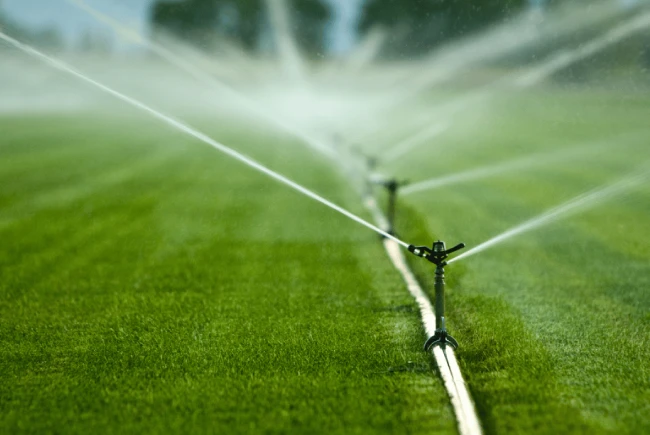 zoned residential sprinkler system irrigating different lawn areas efficiently to reduce water waste and improve coverage